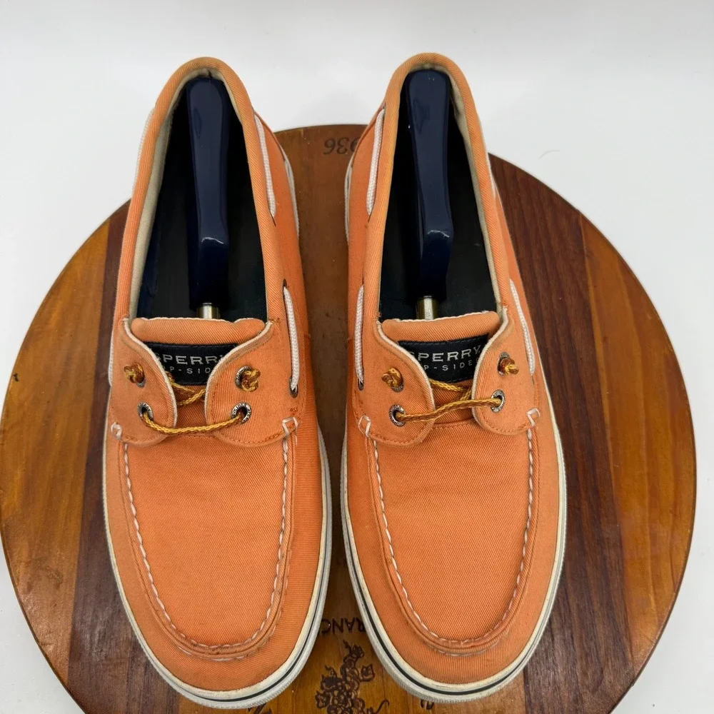 Sperry Top-Sider Mens 10.5 M Orange Canvas Boat Shoes C141432 Deck Loafers